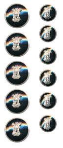 Silver, Buttons (6) and cufflinks (6), Ashoka Pillar on dark blue enamel. Unused in Mint S