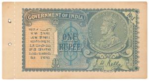 George V, Rupee 1, 2nd issue, 1935, signed J. W. Kelly, with booklet margin, (Jhun 2.1A). 