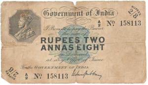 George V, Rupees 2 Annas 8 (2 & ½ Rupees), 1918, signed M. M. S. Gubbay, Prefix A for Cawn