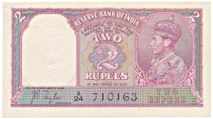 George VI, Rupees 2, 1943, signed J. B. Taylor, (Jhun 2.1). Uncirculated, Rare.