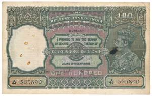George VI, Rupees 100, 1938, signed J. B. Taylor, Bombay, (Jhun 7.1A). About Very Fine.