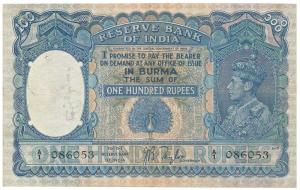 Burma, George VI, Rupees 100, 1939, signed J. B. Taylor, (Jhun 6.1). Very Fine, Very Rare.