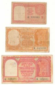 Set of 3, Rupees 1, 5 and 10, 1959, signed A. K. Roy and H. V. R. Iengar, (Jhun 12.1.1, 12