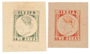 Reprint of 2 a., Unissued Designs —Square Stamps (2), Very Scarce, Fine