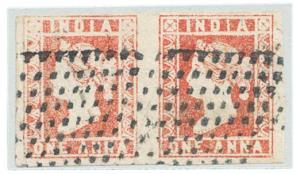 1854 1 a. Die I used pair with following var —left stamp with weak printing as compared to