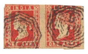 1854 1 a. Die III, SG 15, pair, margins touched at top, still Very Scarce from this Die, U