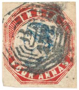 1855 4 a. Blue and Red, 4th printing, Head Die III, Frame Die II, S G 23, generous equal m
