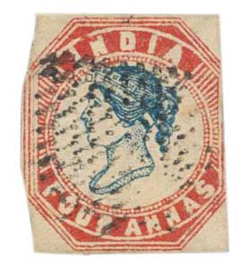 1854 4 a. Blue and Red, 4th Printing, cut to square copy with Head Shifted upwards and ove