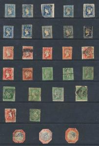 1854 Lot of Used Lithographs of ½ a. (10) 1 a. (7) 2 a. (7) used abroad (2) 4 a. (3). Mixe