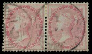 1855 EI QV 8 a. Carmine, Blue Glazed Paper, SG 36, Pair, Used, Fine.
