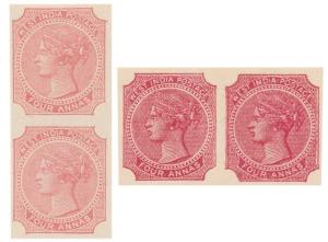 1866 QV West India 4 a., Proofs, 2 Pairs with shades, MNH, Fine.