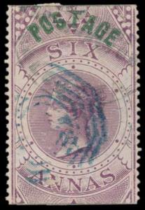1866 QV 6 a. Purple, SG 66, used, cancelled by Type 7 in Blue, hinged, Fine