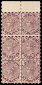 1882 QV 1 a. Brown Purple, SG 88, Block of 6 with upper margin, MNH, Lightly Toned, Fine