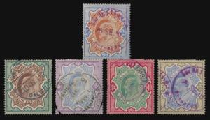 1904-09 KED VII Rs. 3 to Rs. 25 Top values Telegraphic used SG 141,142,144, 146 and 147, F