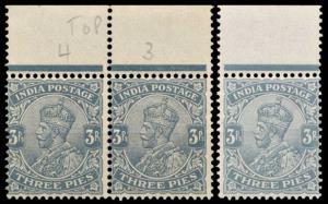 1911 KG V 3 p. Slate, Pair & Single, SG 154, “Rs” flaw in right value tablet, Unused, Fine