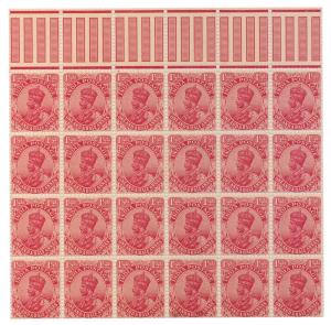 1929 KG V, 1 ½ a. Rose Carmine (SG 204) Wmk. Inverted Multiple Star, Block of 24 stamps wi