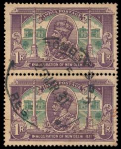 1931 Inauguration of New Delhi, Re. 1/-, Violet & Green, SG 231, Used Vertical Pair, Fine
