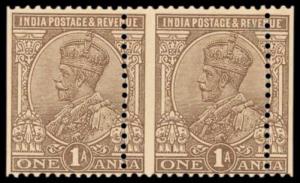 1932 KG V 1 a. Chocolate Pair, SG 234, Major perforation shift, MNH, Marginal Toned, Very 