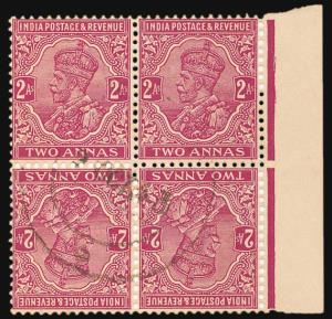 1926-33 KG V 2 a. Purple, SG 206a, Superb used block of 4, Used, Fine