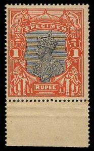1925 Delhi Specimen, 1R in Vermillion & Grey, toned gum