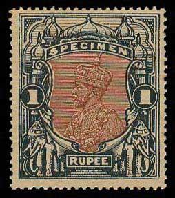 1925 Delhi Specimen, 1R in Myrtle Green and Red Brown, toned gum.