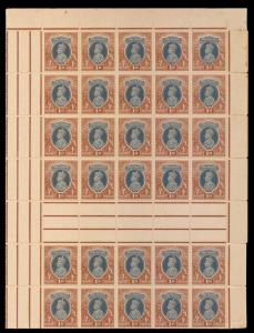 1937 KG VI, Re. 1/-. Grey & Red Brown, SG 259, complete sheet of 120, stamps with 6 panes 