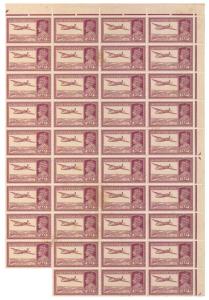 1940 KG VI 14 a., Purple, SG 277, Side marginal Block of 32, Mint, few stains, Toned, Fine