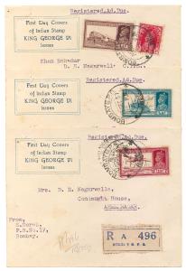 1937 KG VI 4 a., 6 a. and 12 a., on three separate 1st Day Cover all being registered to A