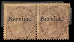 1866 EI QV 1 a. Brown optd. Service, Type O1, Small, SG O9, Pair, Used, Fine.
