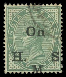 1900 QV ½ a. On H.M.S. optd shifted Error, Scarce, small crease.