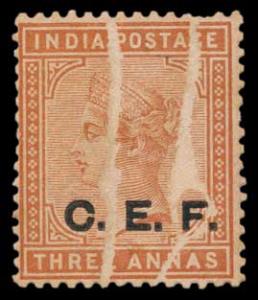 1900 C.E.F. QV 3 a. Orange, SG C6, Error with major printing flaw, Toned, Fine, Scarce.