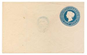 1857 QV ½ a., Blue (shade) on thin yellowish laid transparent paper with Blue seal, PV# EN