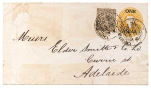 1899 QV 1a. on 2 a. 6 p., PV # EN19, with QV1 a. 6 p. bearing PERFIN copy from Calcutta to