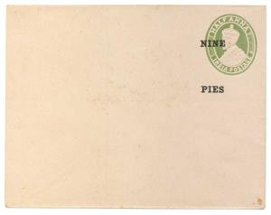 1921 KG V “Nine Pies” on ½ a. Yellow Green (shade) on White laid, PV# EN26,120 x 95mm over