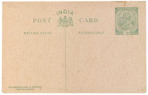 1922 KG V ½ a. X ½ a. Green on Buff, PV# PC34, Reply Card, small stain at right upper corn