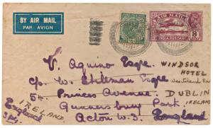 1934 Used PS Air Mail Envelope, KG V 8 a. Violet on White laid, PV# AEN1), up-rated by ½ a