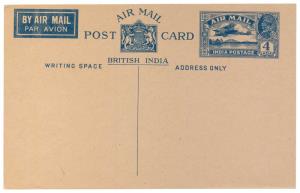 1931 Air Mail PC, KG VI 4 a. Blue on Buff, PV# APC1, Mint, Fine.