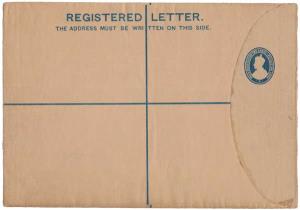 1927 Registered Envelope, KG V, 2 a. X 1 a., Blue on Yellowish wove, Imprint 5, Type 3, PV