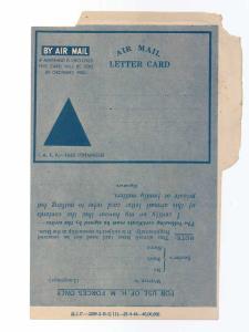 Air Mail Letter Card for use of H. M. Forces only, Mint, Very Fine.