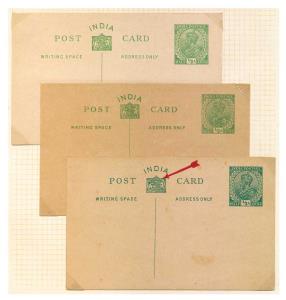 1925 KG V ½ a. Yellow-Green to Blue-Green, 3 nice unused Post cards with study by the spec