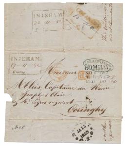 Entire folded letter from Marseille, France to Coringhy, redirected to Injeram then to Coc