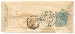 1866-1878 Lot of 5 native covers tied with Type 10, No.1., Calcutta, left duplex occupied 