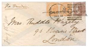 1880 Mourning cover from Calcutta to London, franked with East India Queen Victoria 1anna.