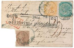 1870 Cover to Bromsgrove via Bombay, franked with East India 1anna. (1-perf. Fault), 2 a. 