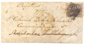 1858 Registered folded EL from Lahore to Futtehgurh, redirected to Shahjehanpore, franked 