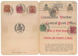 1911 CORONATION DURBAR folder with 6 stamps all with special franking, Scarce.