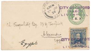 1932 PSE KG V ½ a. Green optd. “I.E.F.” with Australia 3d Blue (SG 118) un-authorized use 