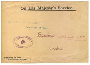 1915 “ON HIS MAJESTYS SERVICE” cover to the commanding officer, Prisoners of war at Ahmedn