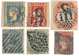 1854 Lithographs, ½ a. Die I, (SG 3 )/ 1 a. Die II, (SG 13) / 4a. (SG 23) cancelled with C