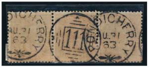 EI QV 2 a. (SG 60) strip of 3 cancelled with Type 9, No. 111 with the duplex postmark of “